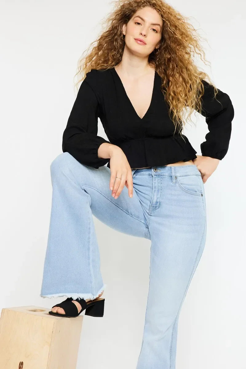 High Rise Curvy Flare Jeans With Stretch Denim - Southern Shores Clothing