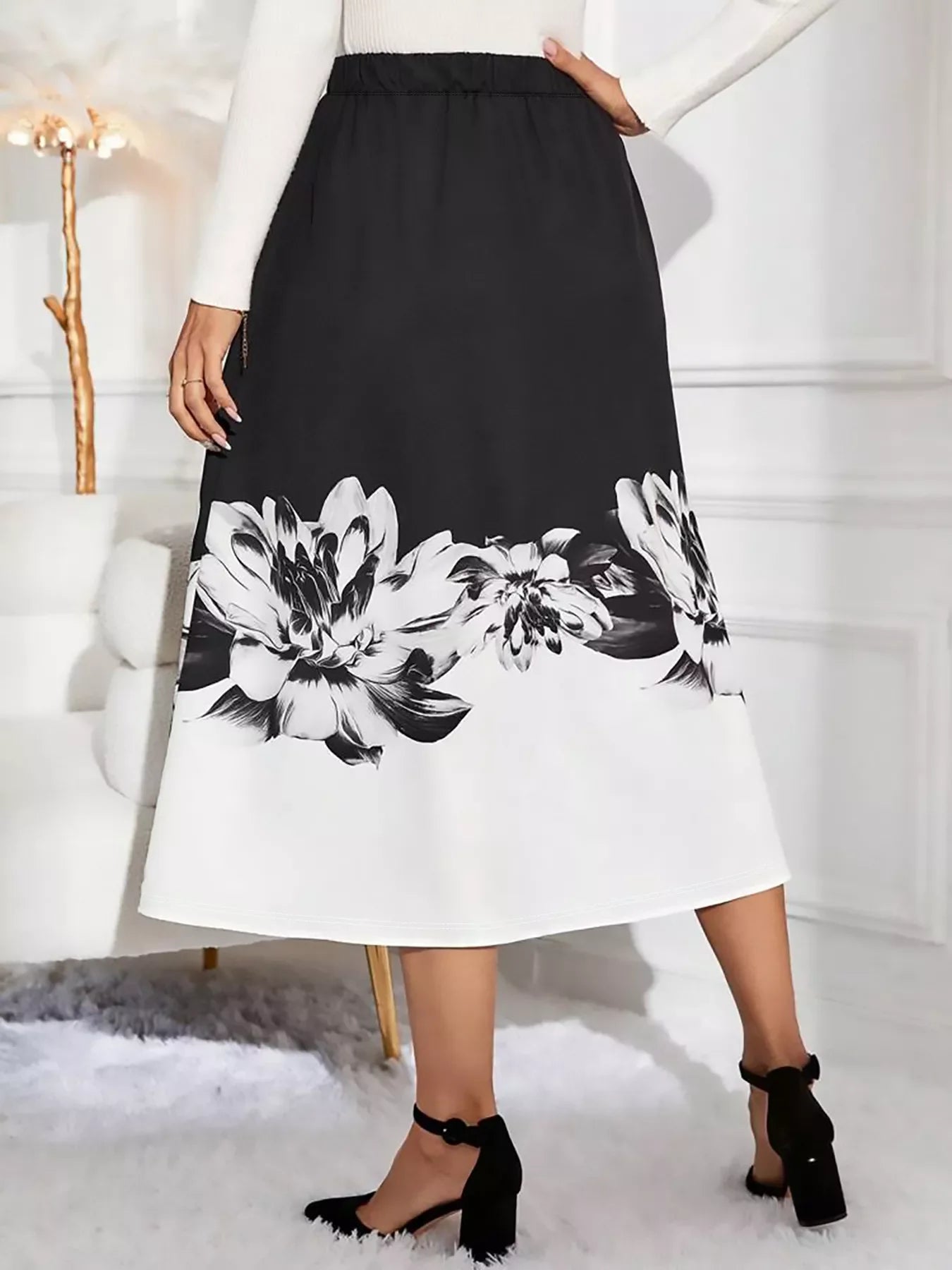 Lightweight Floral Print A Line Midi Skirt - Southern Shores Clothing