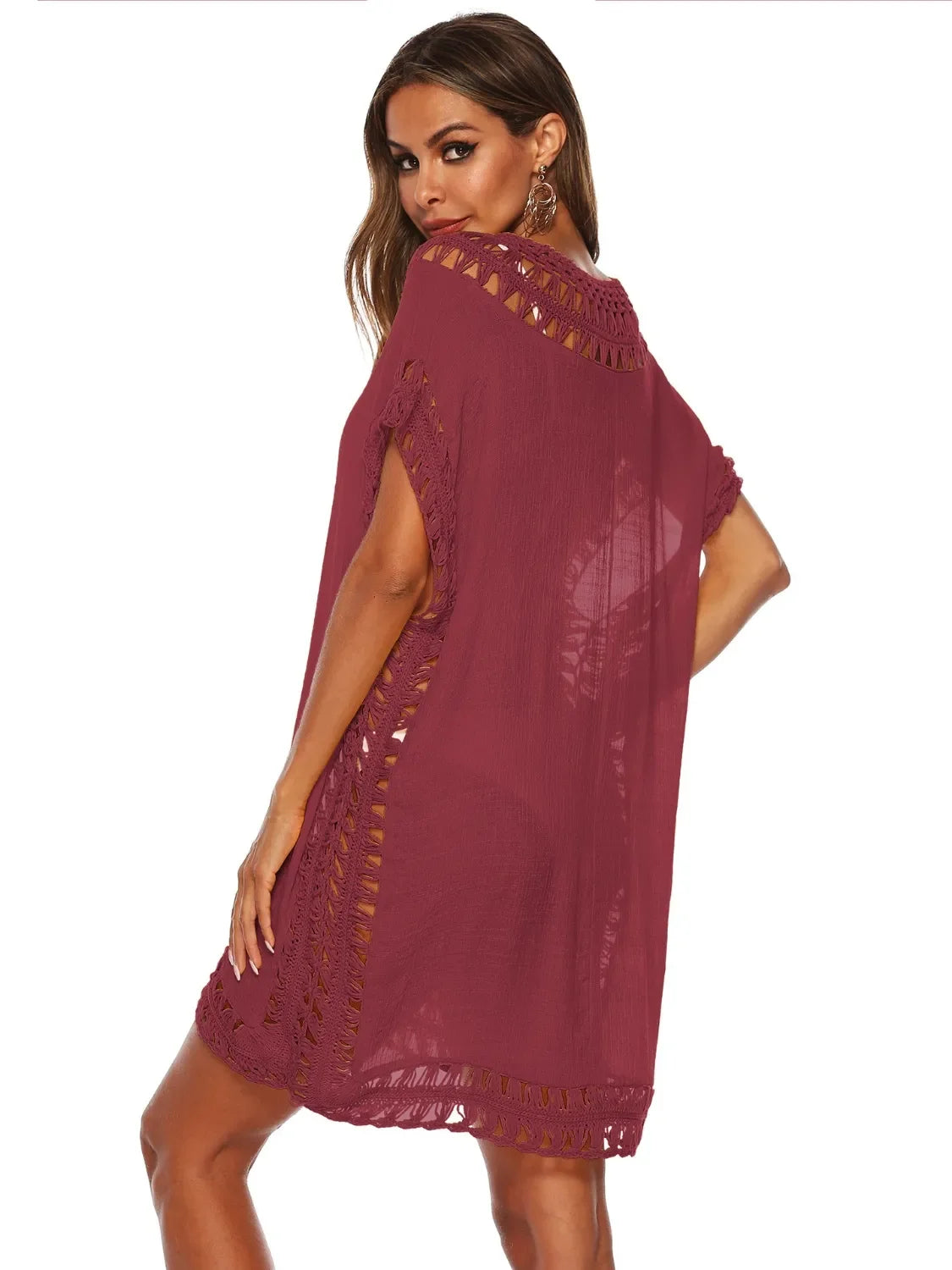 Bohemian Crochet Trim Beach Cover-Up One Size - Southern Shores Clothing