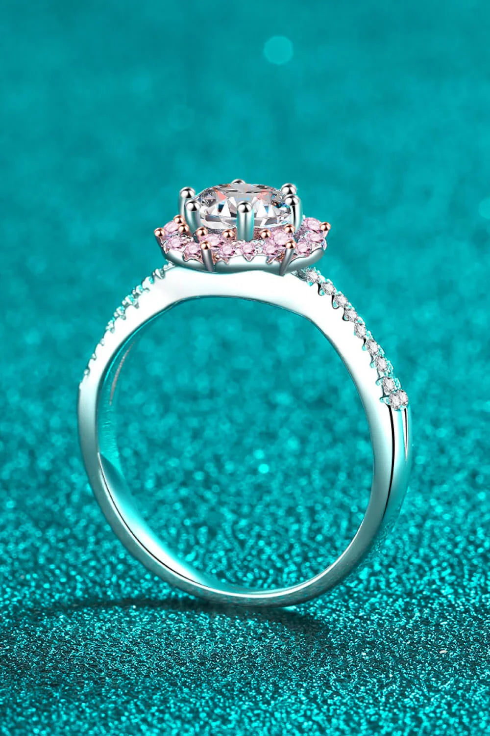 1 Carat Moissanite Flower Crisscross Ring With Pink Halo - Southern Shores Clothing