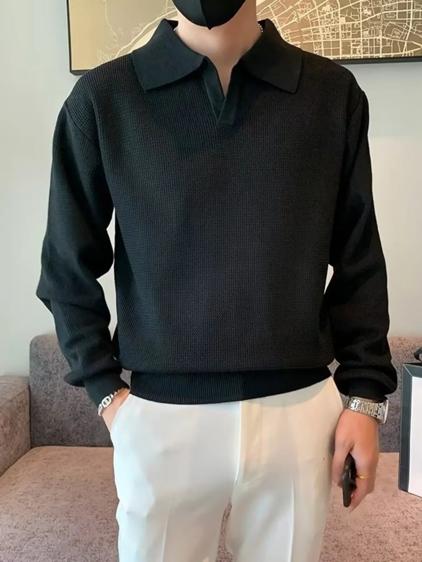 Plus Size Breathable Waffle-Knit Polo Top