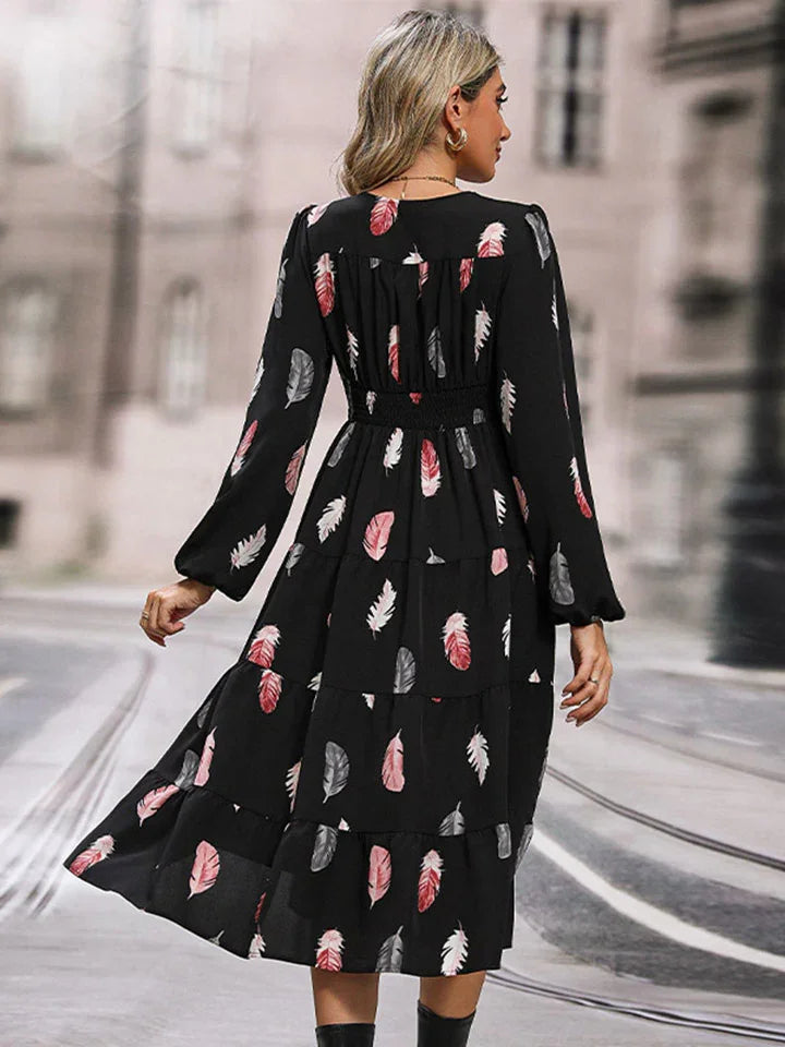 Perfee Printed V-Neck Slit Dress - Southern Shores Clothing