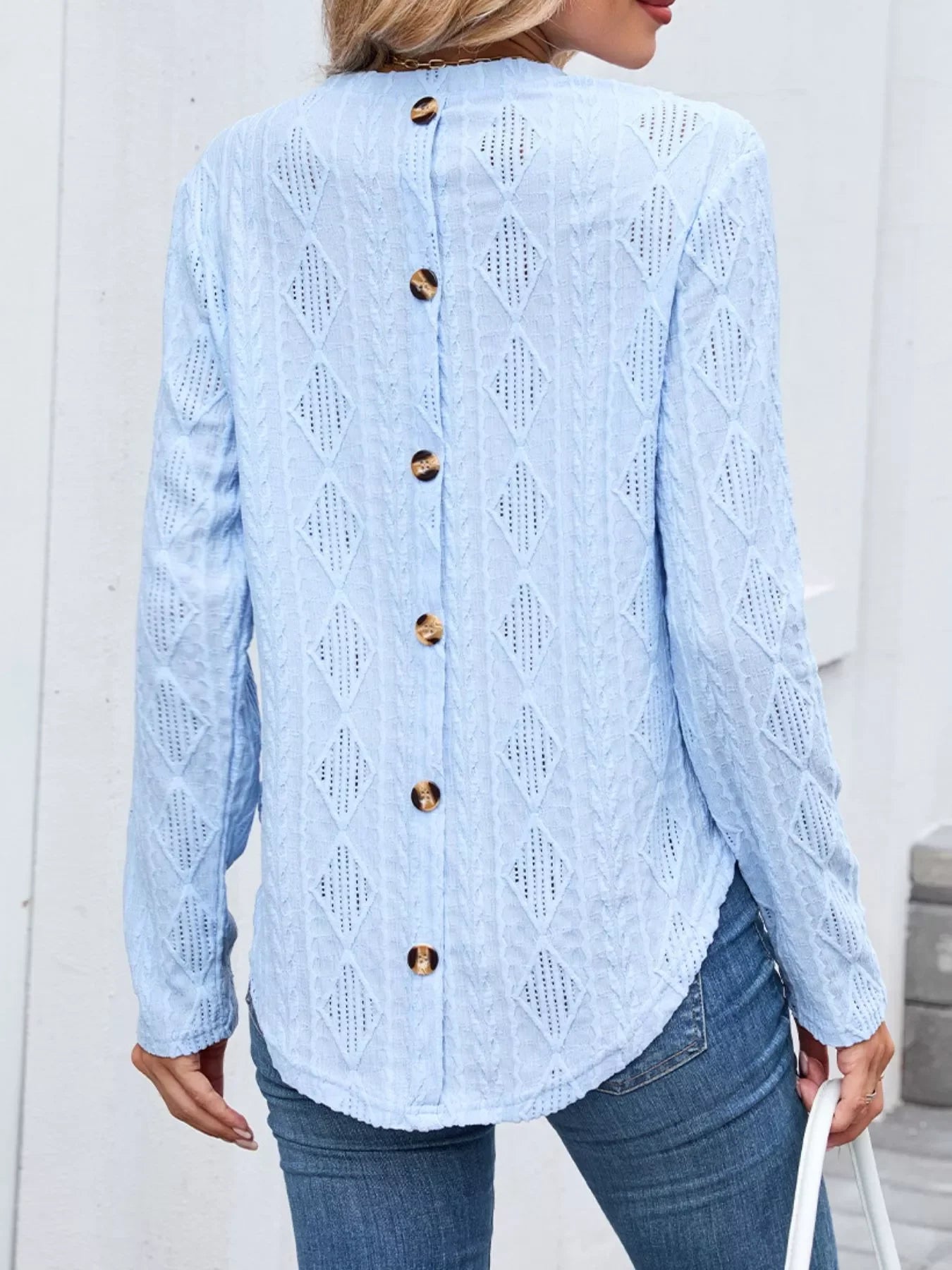 Openwork Textured Long Sleeve Top - Southern Shores Clothing