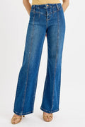 Seam Detail Wide Leg Denim Jeans In Classic Fabric - Southern Shores Clothing