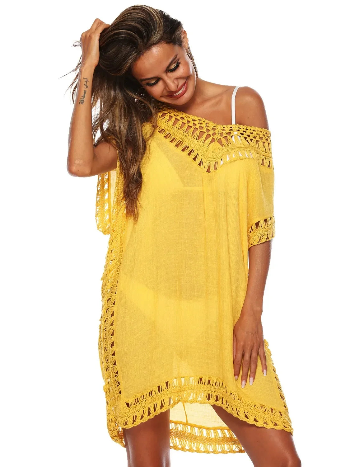 Bohemian Crochet Trim Beach Cover-Up One Size - Southern Shores Clothing