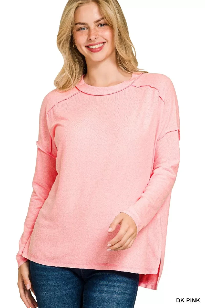 Plus Size Melange Hacci Exposed Seam Hi-Low Tee - Southern Shores Clothing