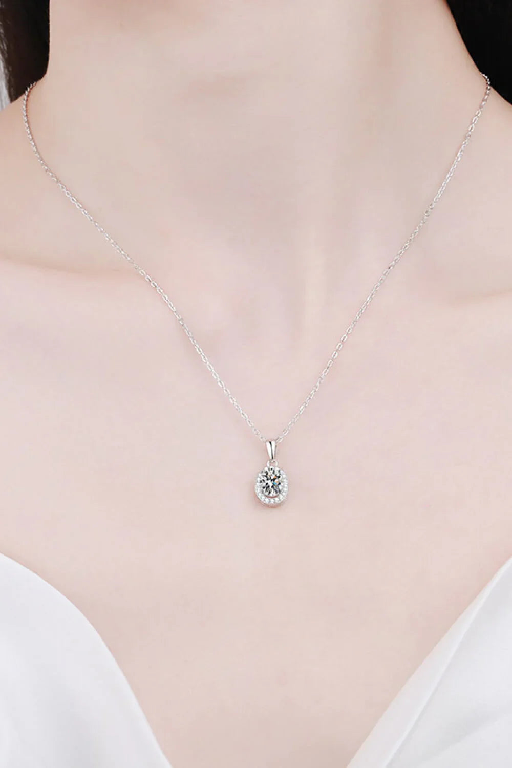 One Carat Moissanite Pendant Necklace Rhodium-Plated Silver - Southern Shores Clothing