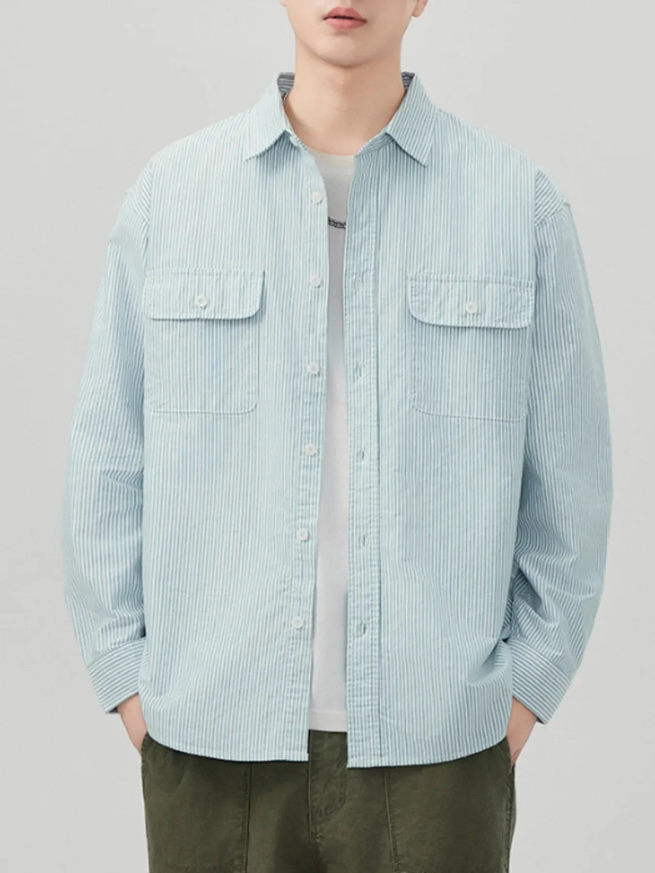 Plus Size Striped Long Sleeve Button Up Shirt - Southern Shores Clothing