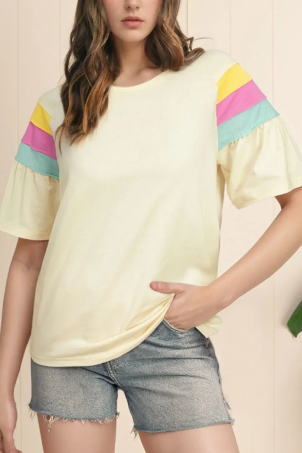 Color Block Stitched Sleeve Loose T Shirt - Southern Shores Clothing