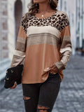 Leopard Print Block Long Sleeve T Shirt Plus Size - Southern Shores Clothing