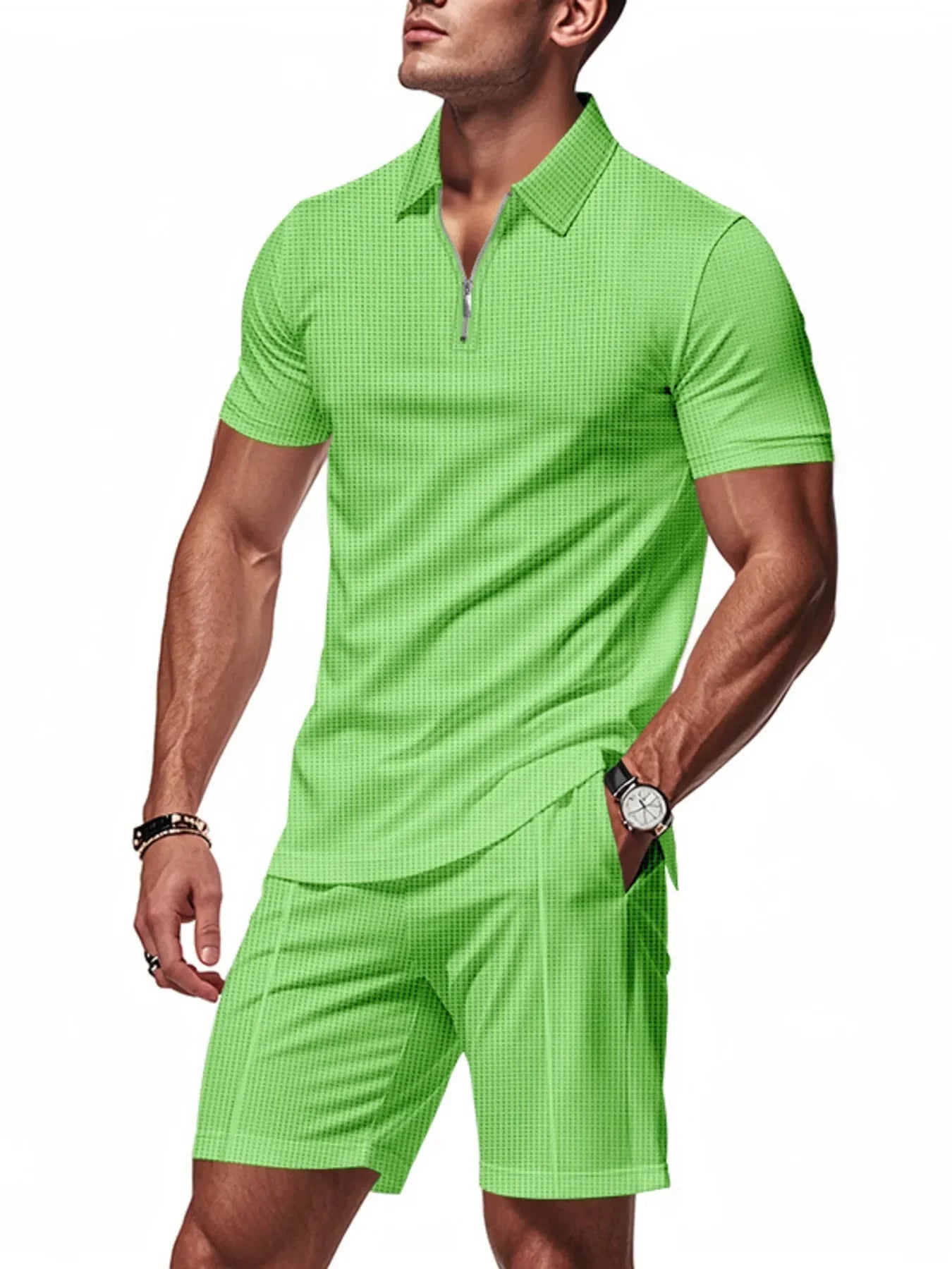 Men's Plus Size Quarter Zip Short Sleeve Top and Shorts Set - Southern Shores Clothing