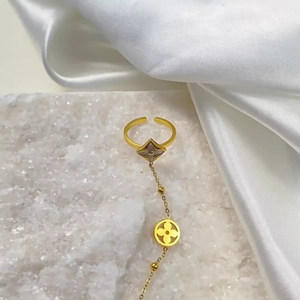 Gold-Plated Clover Charm Hand Chain Bracelet - Southern Shores Clothing
