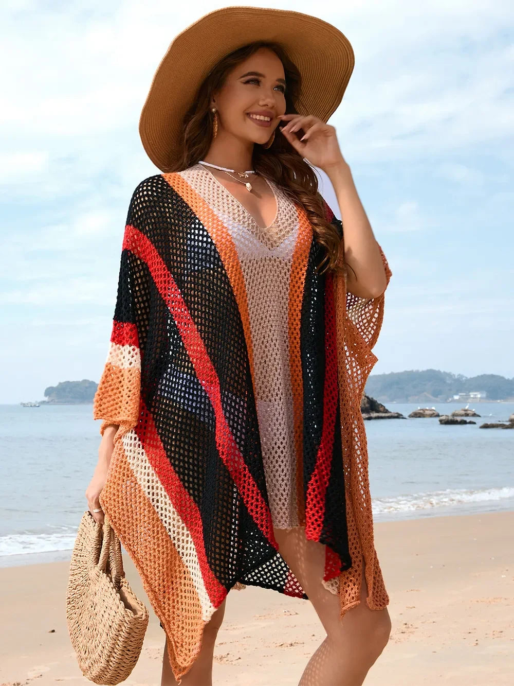 Stretchy Openwork Plunge Beach Cover-Up One Size - Southern Shores Clothing
