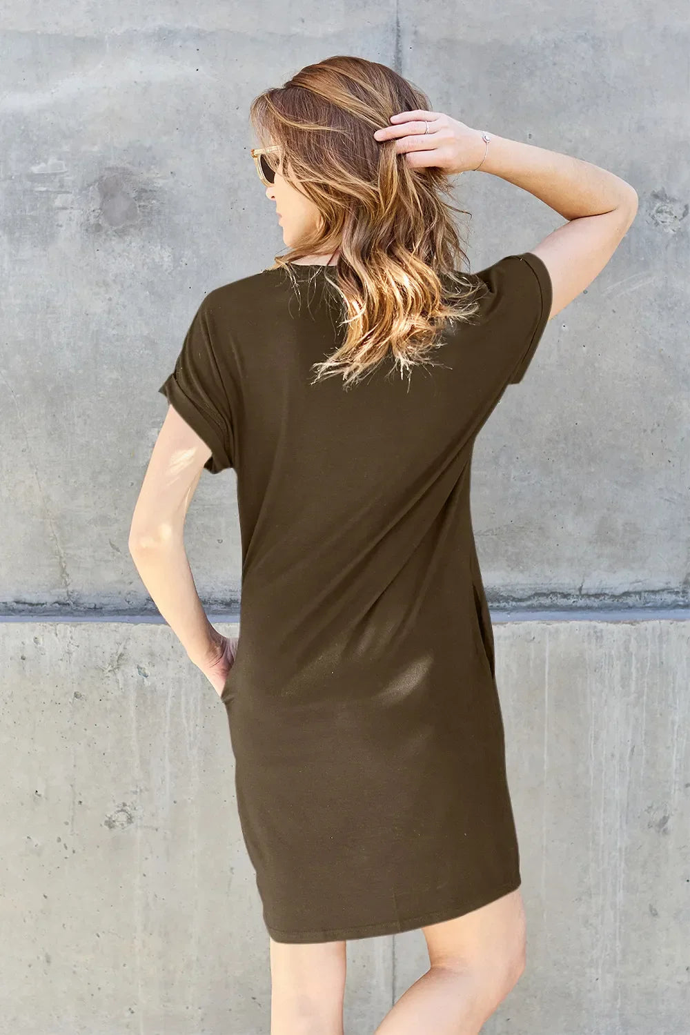 Round Neck Short Sleeve Dress With Pockets - Southern Shores Clothing