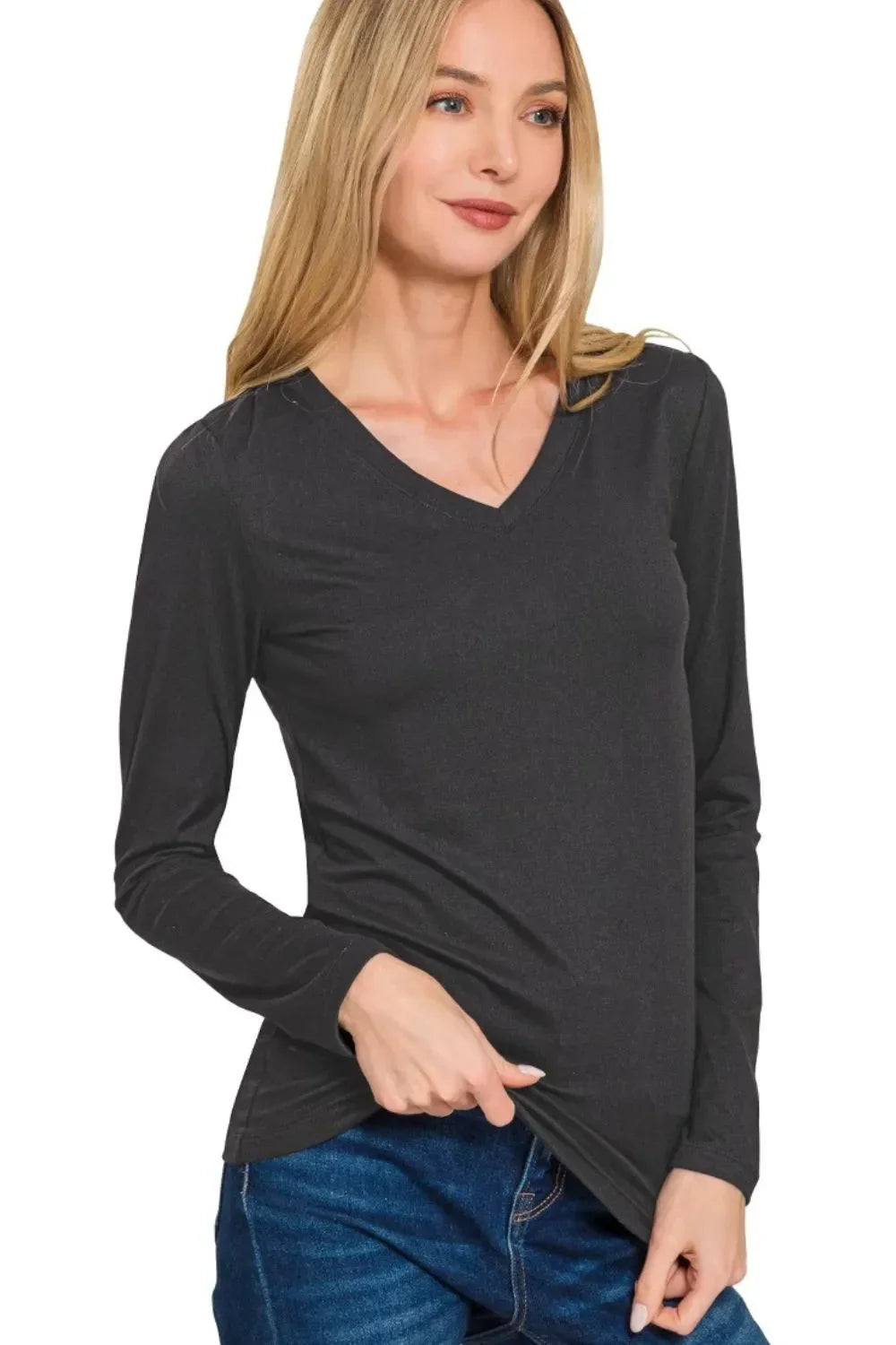 Brushed Microfiber Long Sleeve V-Neck T-Shirt - Southern Shores Clothing