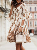 Paisley Print Tie Neck Half Sleeve Mini Dress Casual Everyday - Southern Shores Clothing