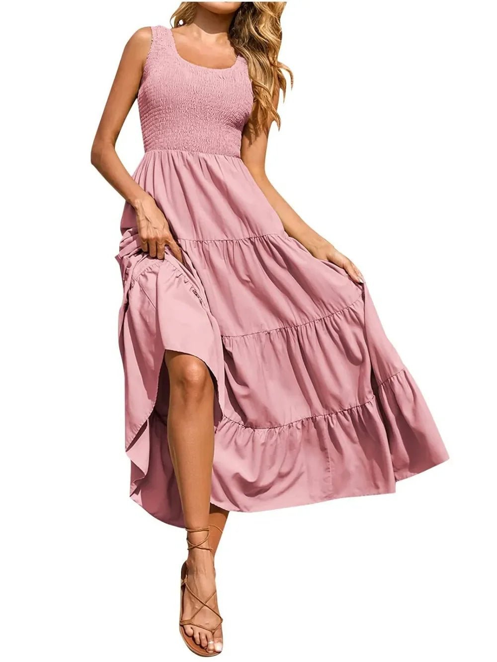 Tiered Smocked Wide Strap Maxi Beach Dress - Southern Shores Clothing