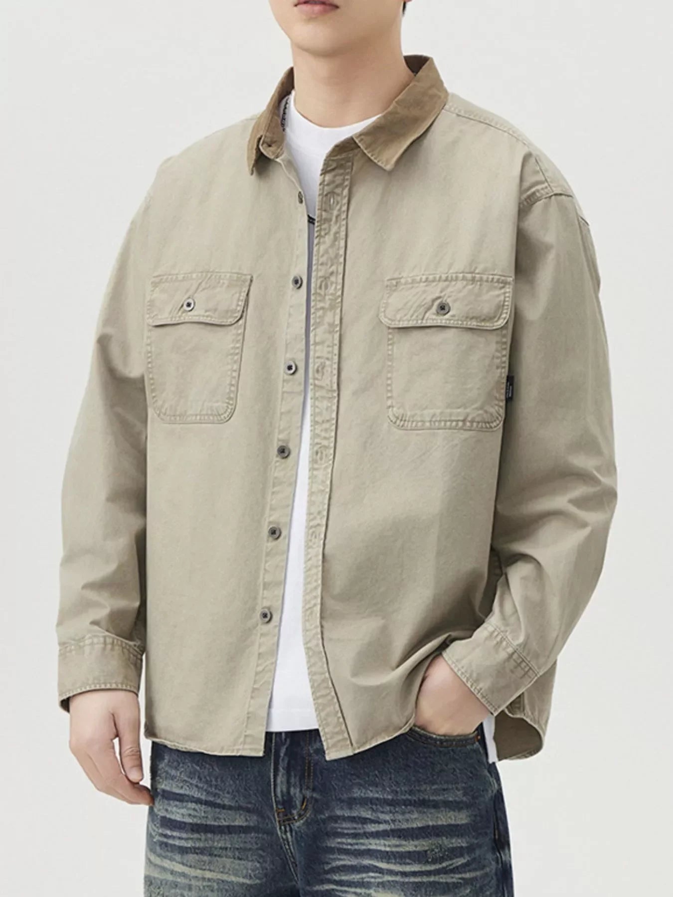 Plus Size Button-Up Shacket With Dual Chest Pockets - Southern Shores Clothing