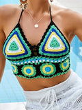 Geometric Halter Neck Swim Top Backless Design - Southern Shores Clothing