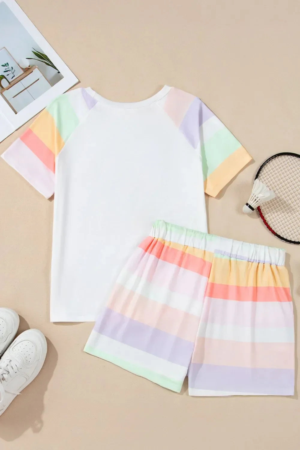 Striped Round Neck T Shirt And Shorts Lounge Set - Southern Shores Clothing