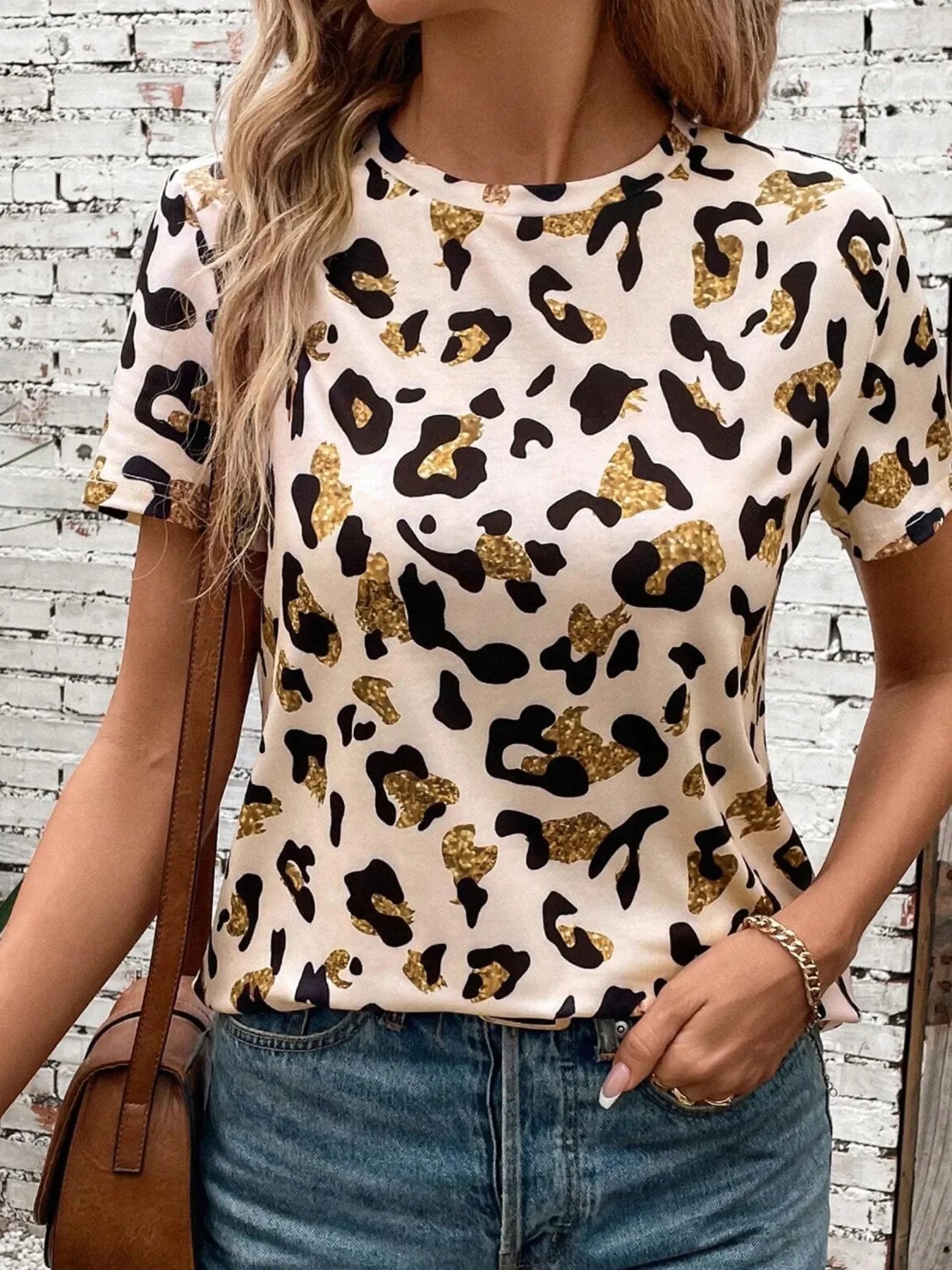 Leopard Print Slightly Stretchy Short Sleeve T Shirt - Southern Shores Clothing