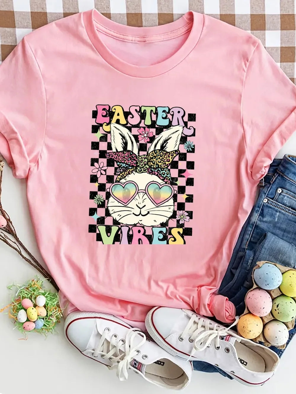 Easter Vibes Round Neck Short Sleeve Stretch T Shirt - Southern Shores Clothing
