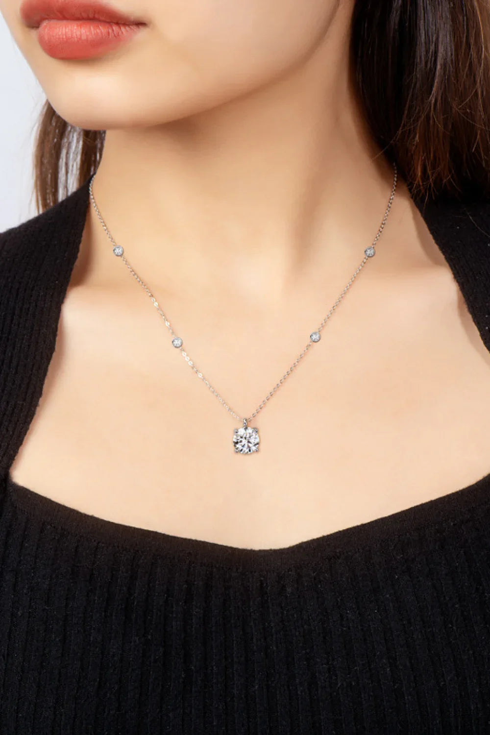 Moissanite Four-Prong Sterling Silver Necklace 18-Inch Chain - Southern Shores Clothing