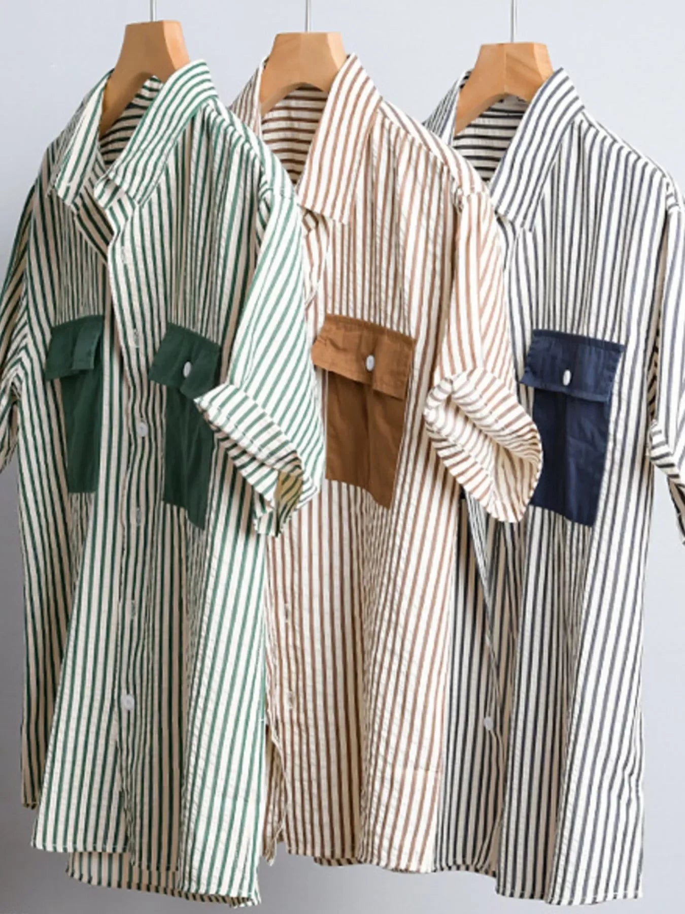 Plus Size Striped Cotton Button-Up Shirt - Southern Shores Clothing