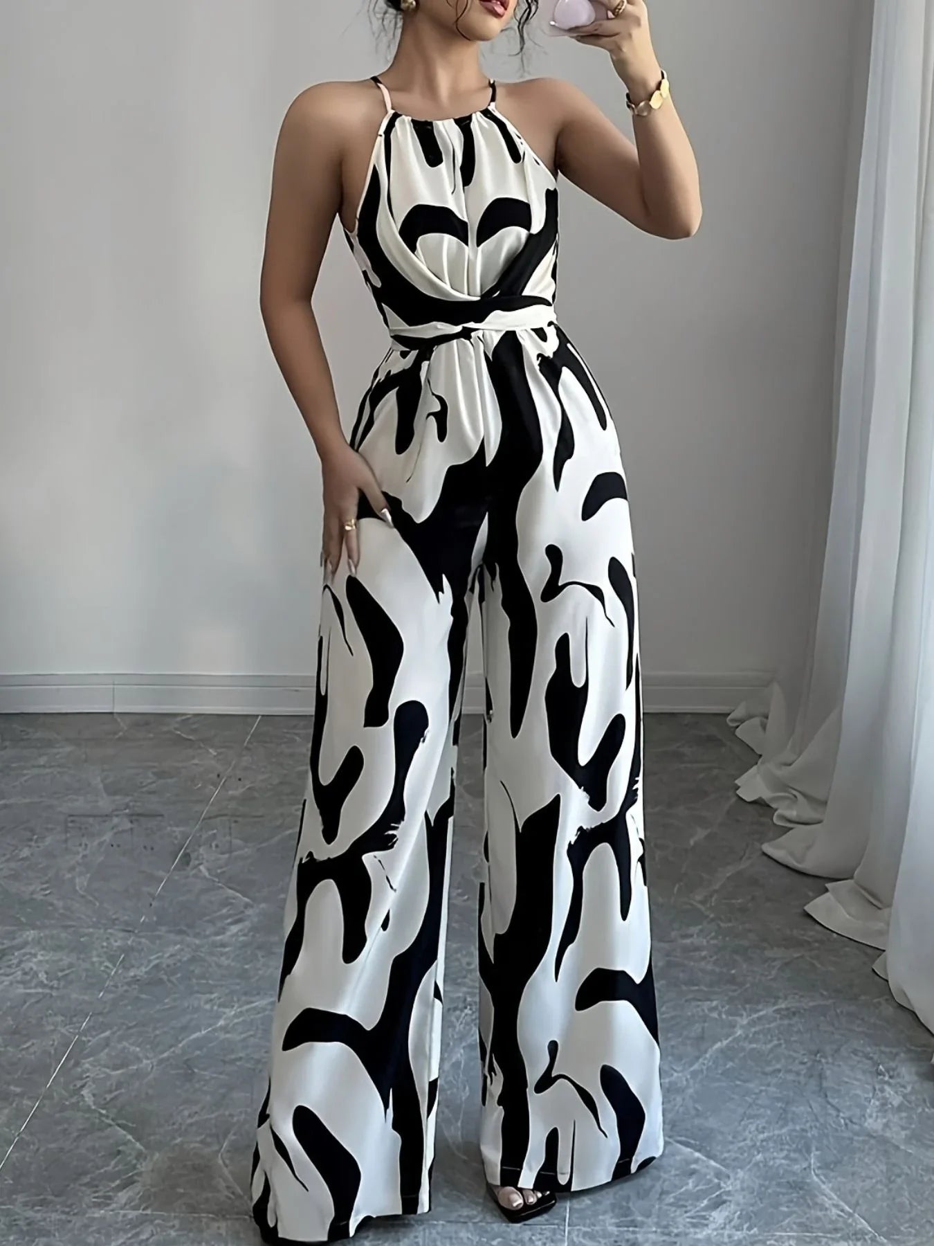 Abstract Print Sleeveless Wide Leg Jumpsuit - Southern Shores Clothing