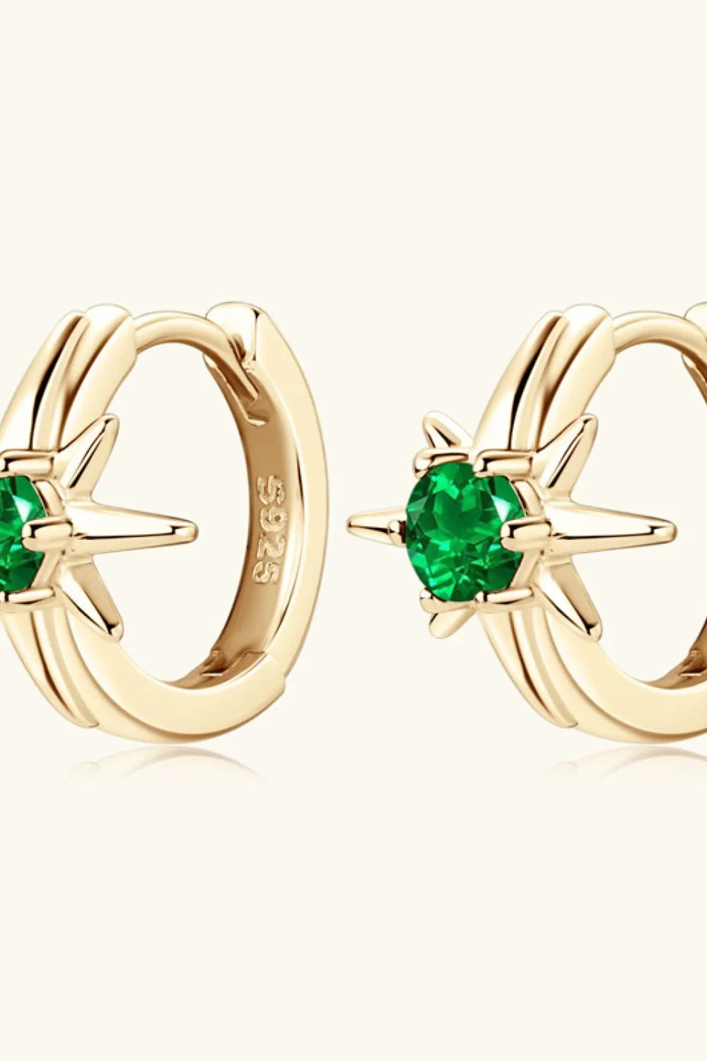Lab-Grown Emerald Sterling Silver Huggie Earrings - Southern Shores Clothing