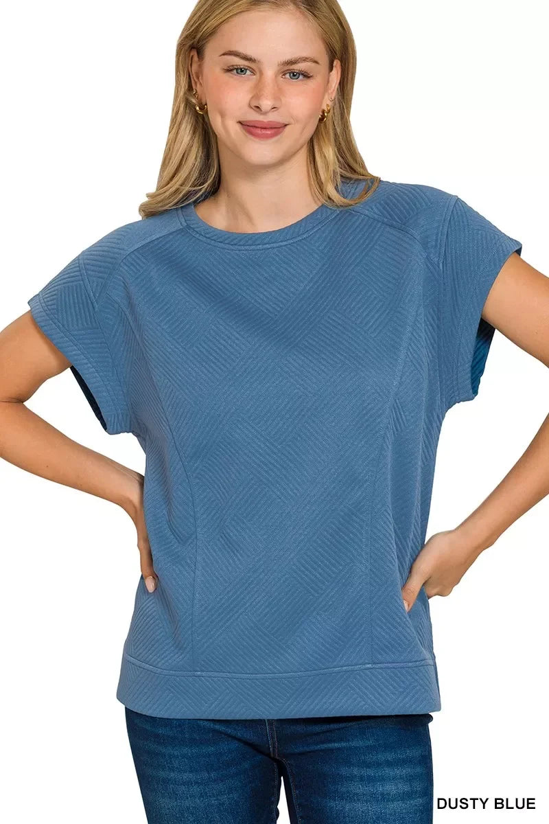Textured Knit Jacquard Short Sleeve Top Relaxed Fit - Southern Shores Clothing