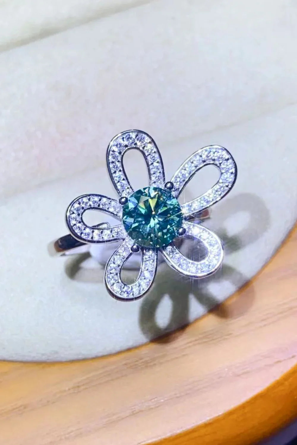1 Carat Moissanite Flower Open Ring Platinum Plated Silver - Southern Shores Clothing