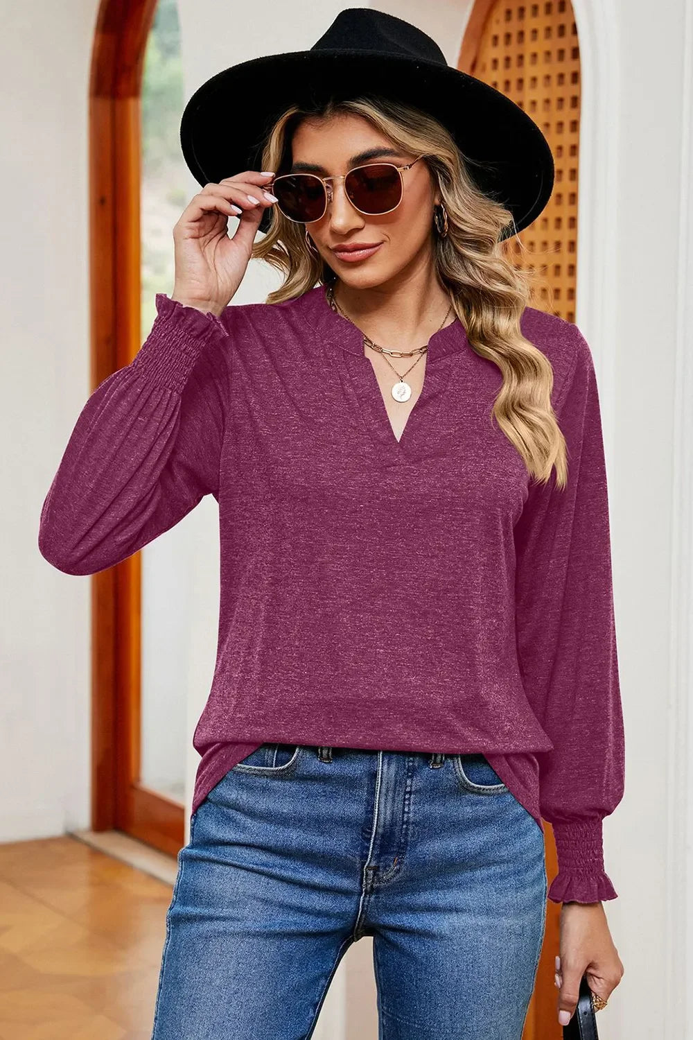 Notched Lantern Sleeve T-Shirt - Southern Shores Clothing