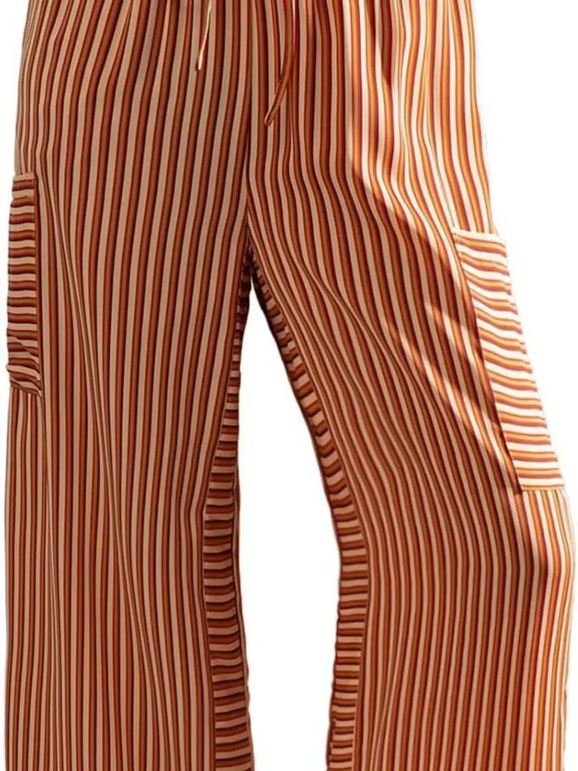 Wide Leg Contrast Striped Pants With Breathable Fabric - Southern Shores Clothing