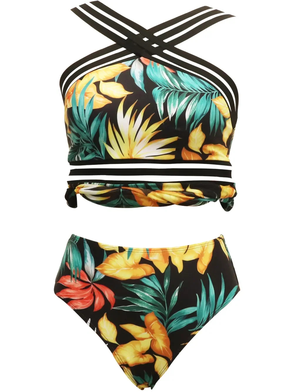 Crisscross Cutout Printed Two-Piece Swim Set With Removable Pads - Southern Shores Clothing