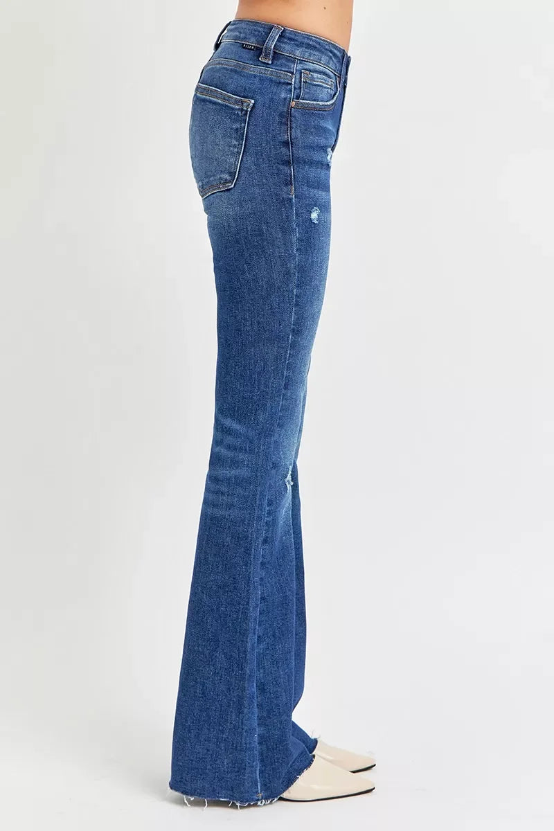 Distressed Mid Rise Flare Jeans Plus Size Denim - Southern Shores Clothing
