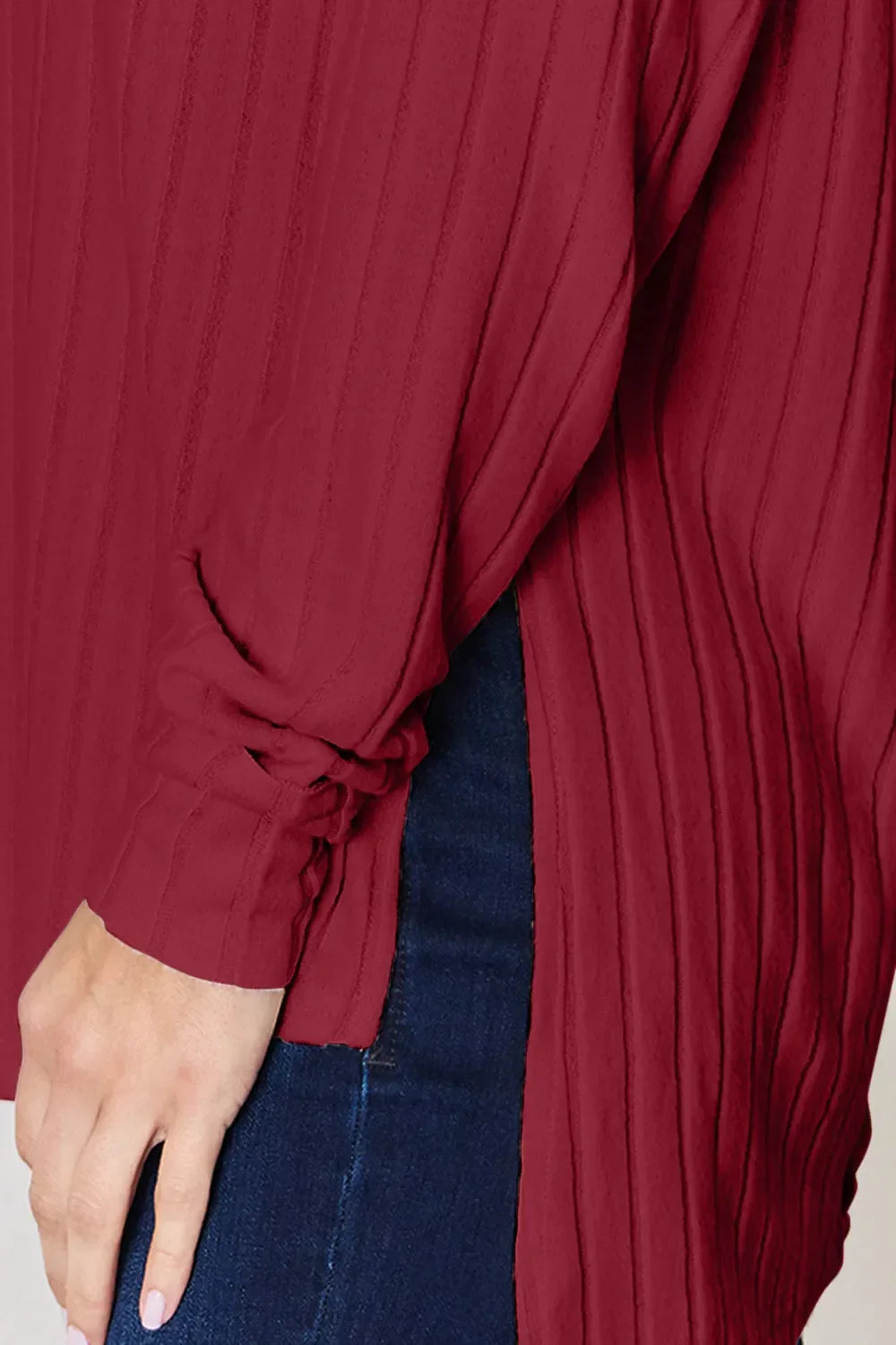 Ribbed Round Neck Slit T Shirt With Stretch - Southern Shores Clothing