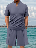 Men's Full Size Zip Front Short Sleeve Top and Shorts Set Plus Size - Southern Shores Clothing