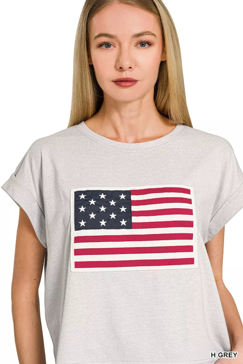 American Flag Round Neck Short Sleeve T Shirt