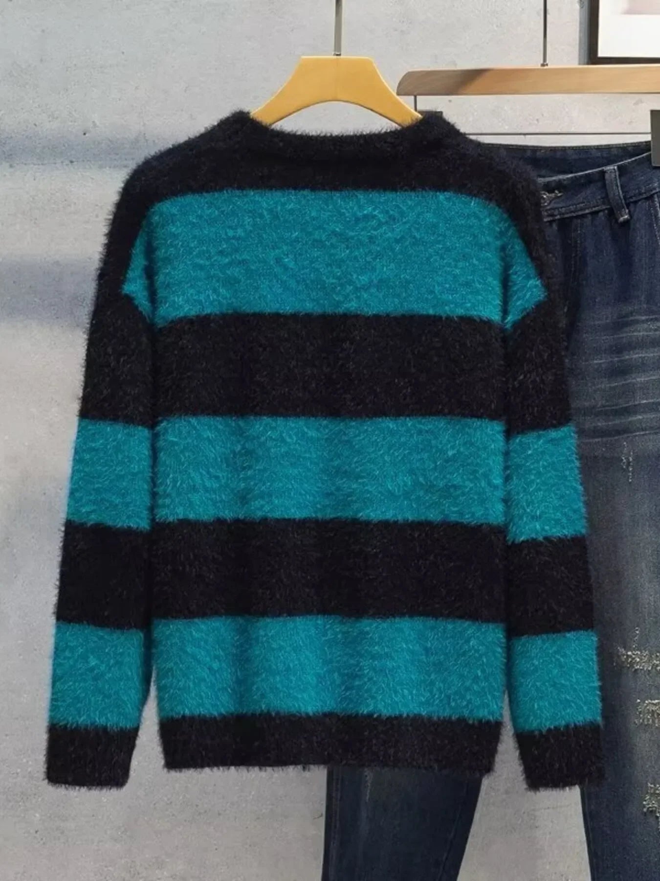 Plus Size Striped Fuzzy Knit Pullover Sweater - Southern Shores Clothing