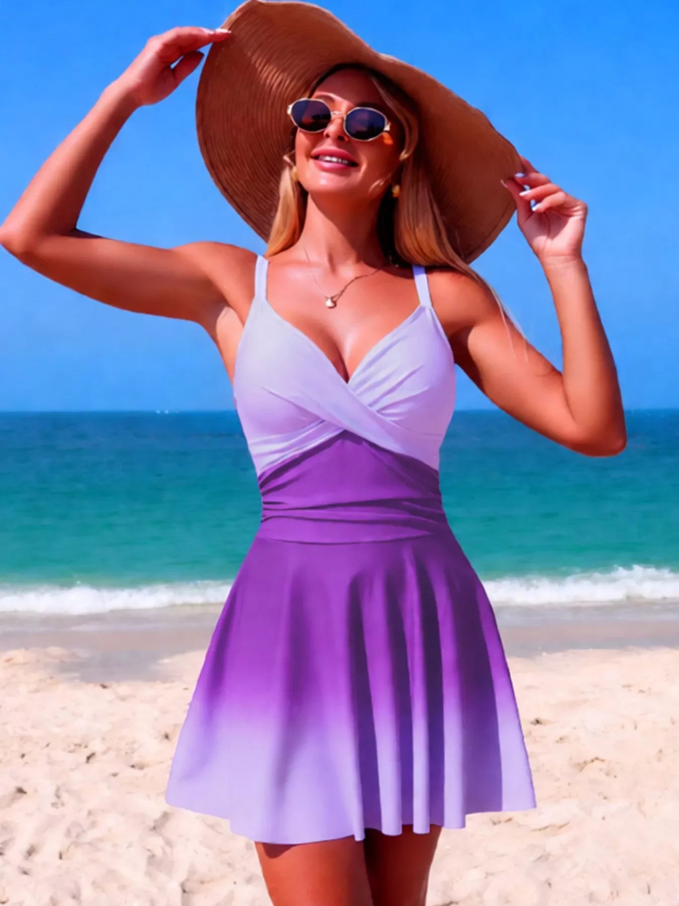 V-Neck Gradient One-Piece Swimsuit With Removable Padding - Southern Shores Clothing