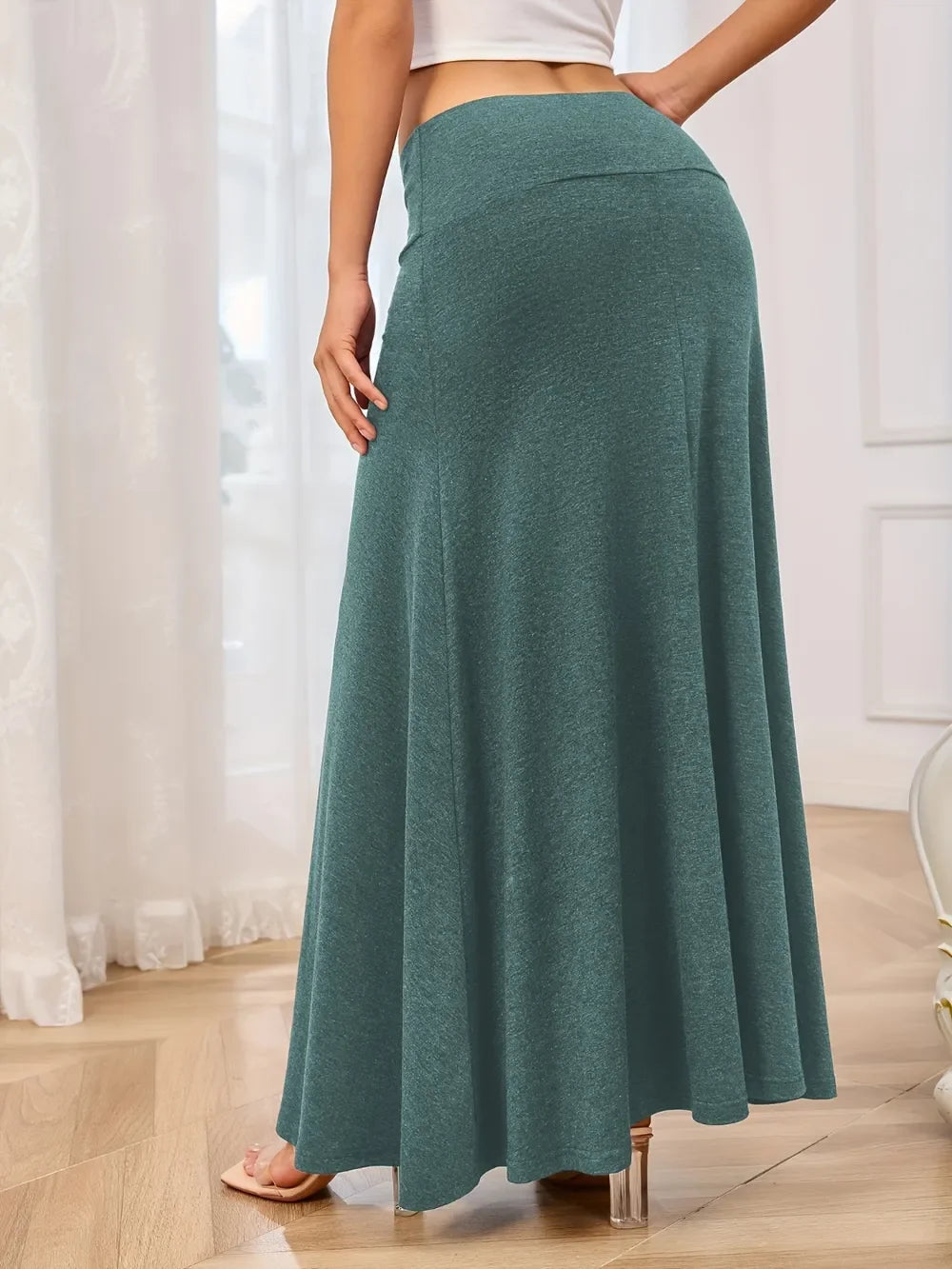 Elegant Solid Elastic Waist Flowy Maxi Skirt - Southern Shores Clothing