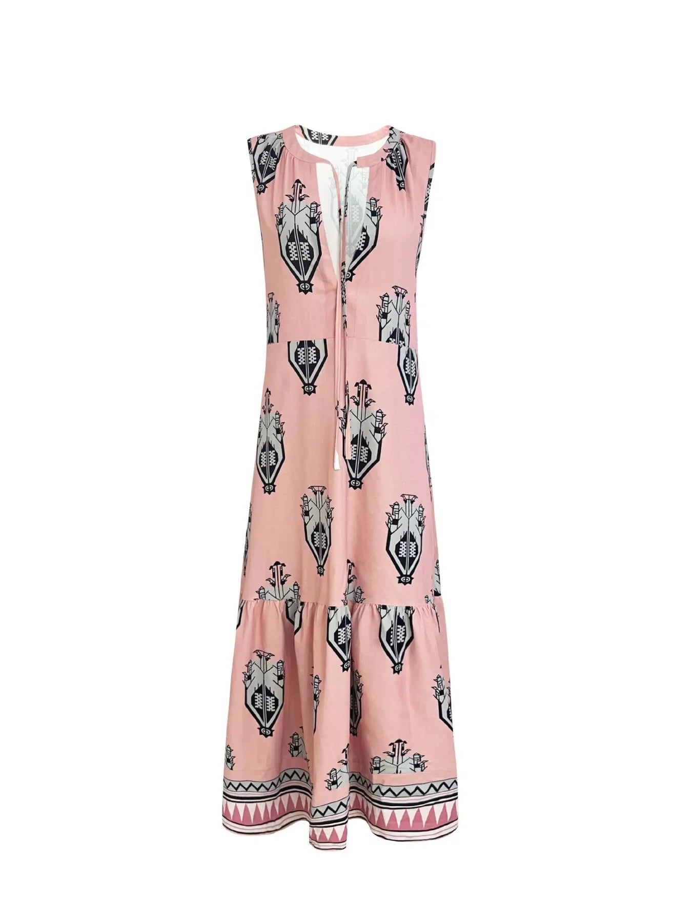 Printed Sleeveless Maxi Dress With Tiered Skirt - Southern Shores Clothing
