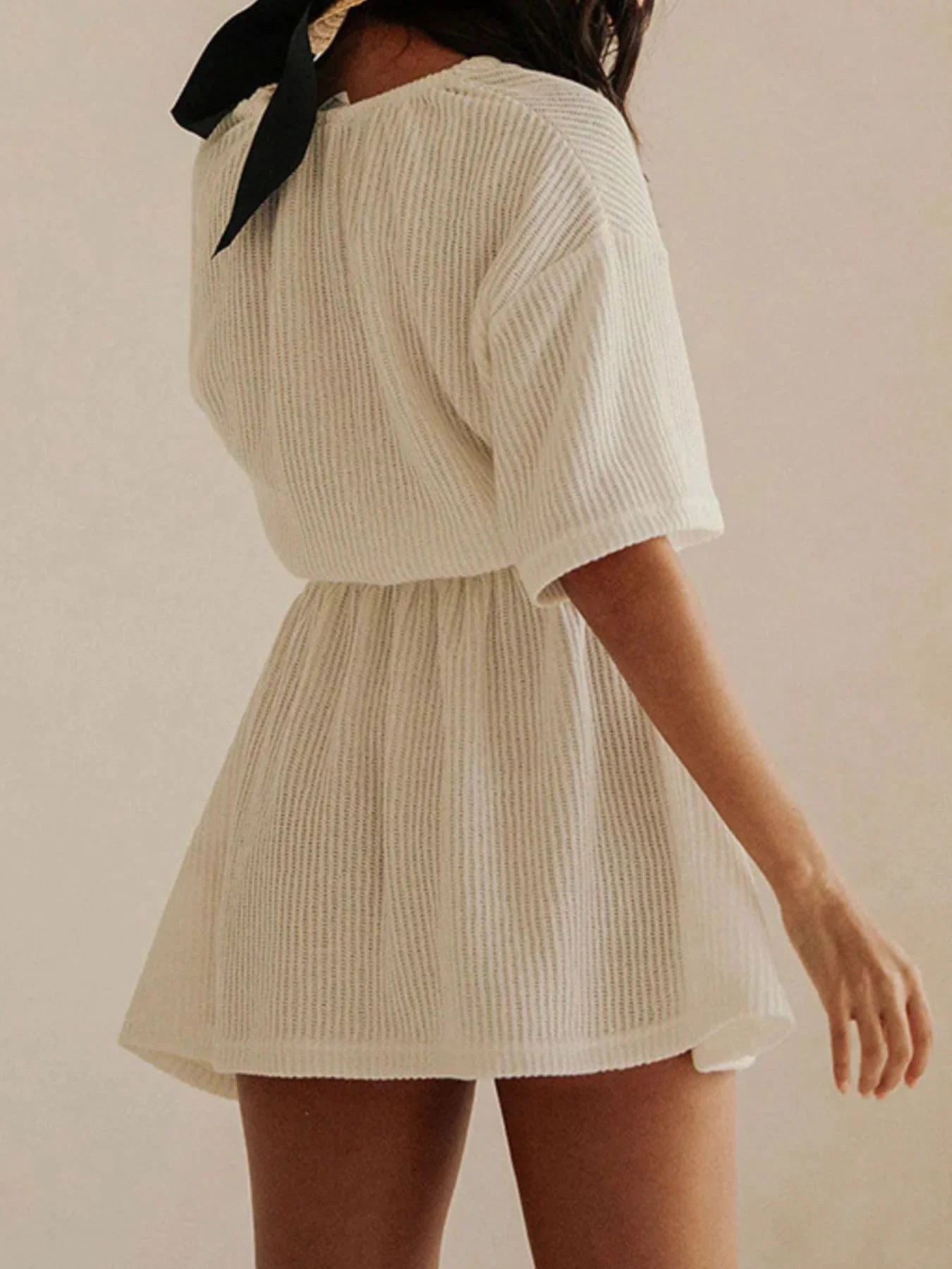 Relaxed Fit Half Sleeve Cover-Up Dress With Drawstring Waist - Southern Shores Clothing