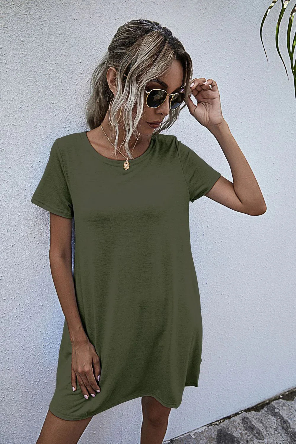 Round Neck Short Sleeve Mini Dress - Southern Shores Clothing
