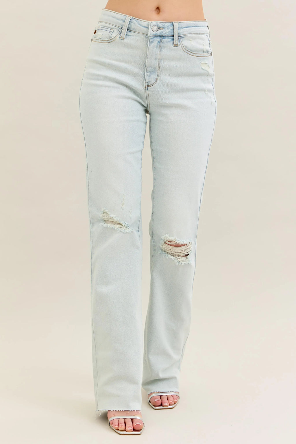 Coastal Judy Blue Destroyed and Fray Hem Bootcut Jeans