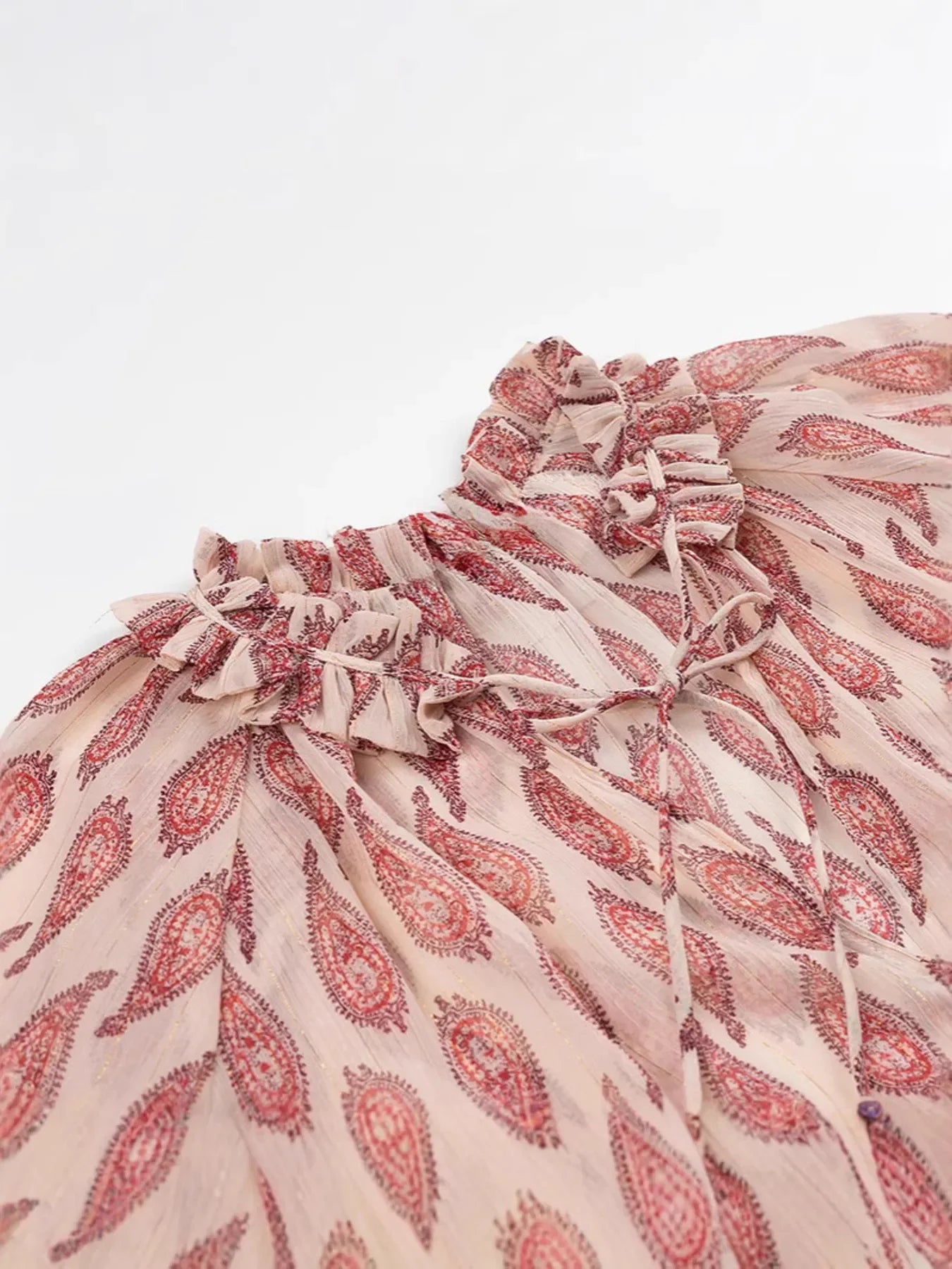 Paisley Print Frill Tie Neck Long Sleeve Blouse Elegant Style - Southern Shores Clothing