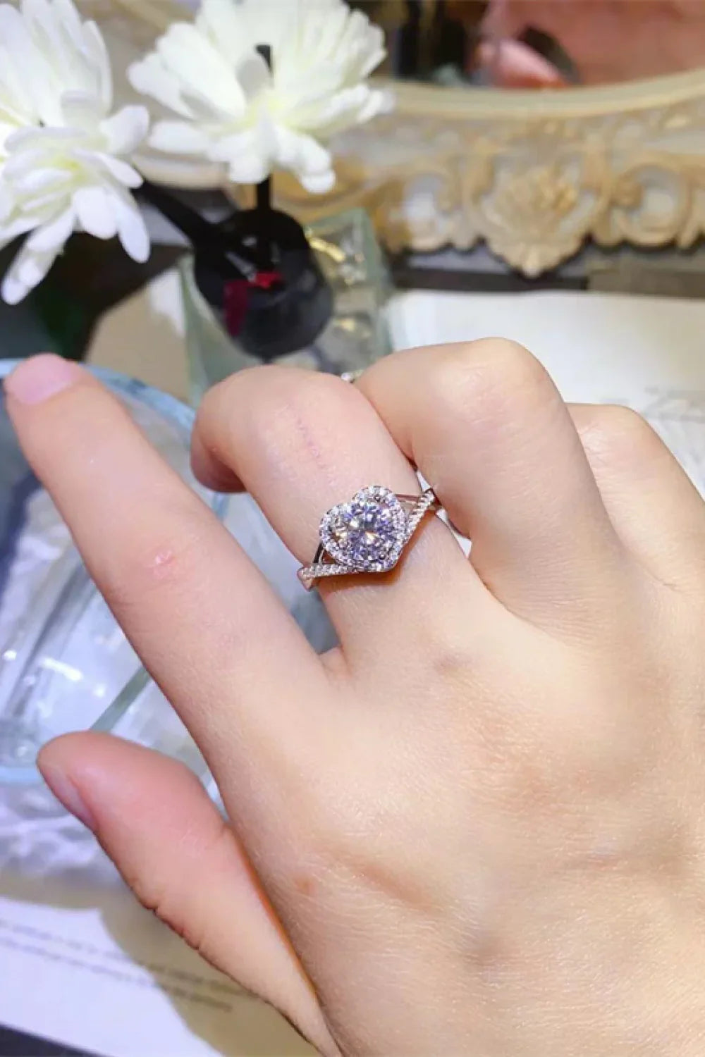 Moissanite Heart Ring Sterling Silver 1 Carat Stone - Southern Shores Clothing