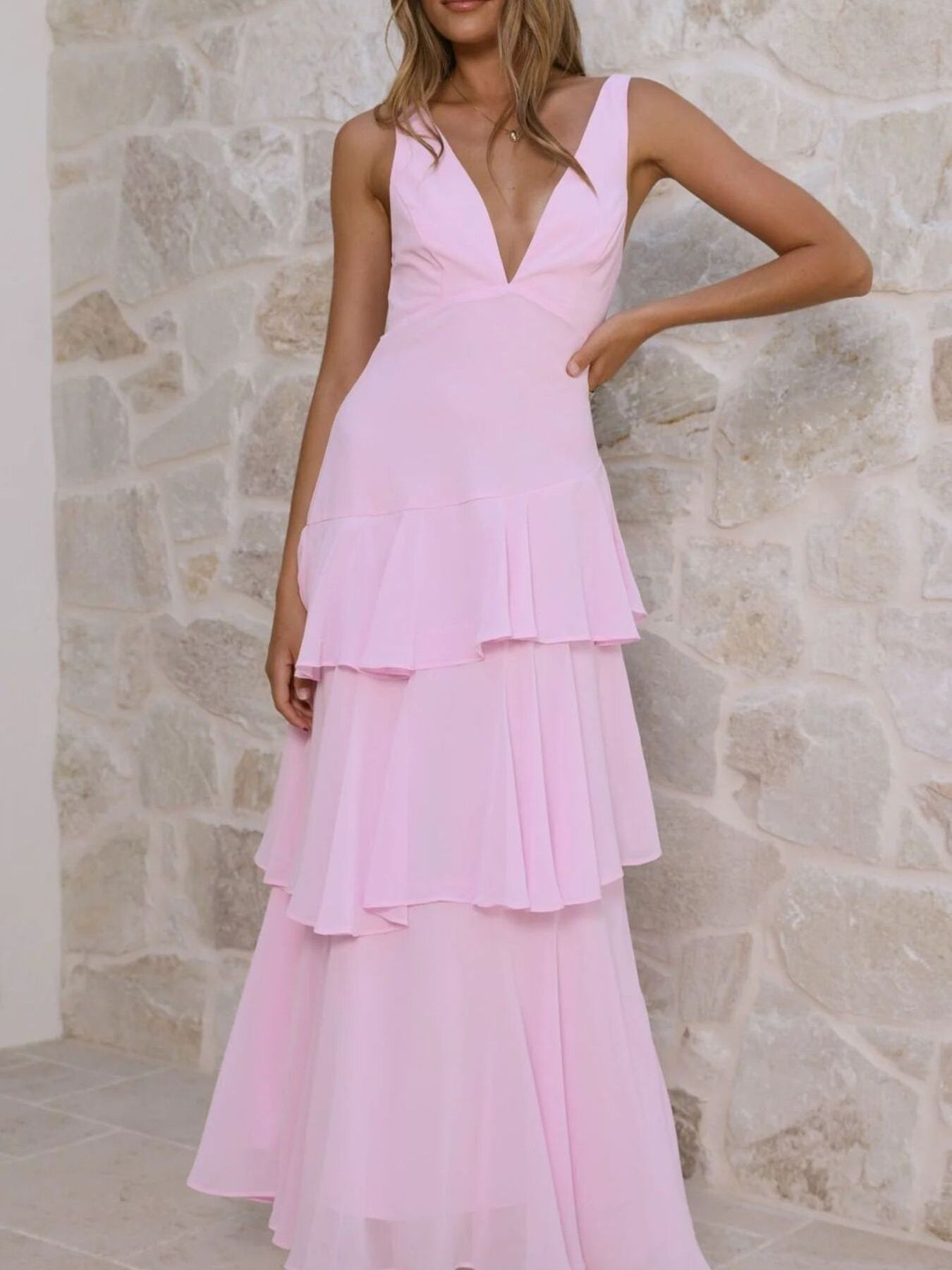 Sleeveless Ruffled Layered Backless Maxi Dress