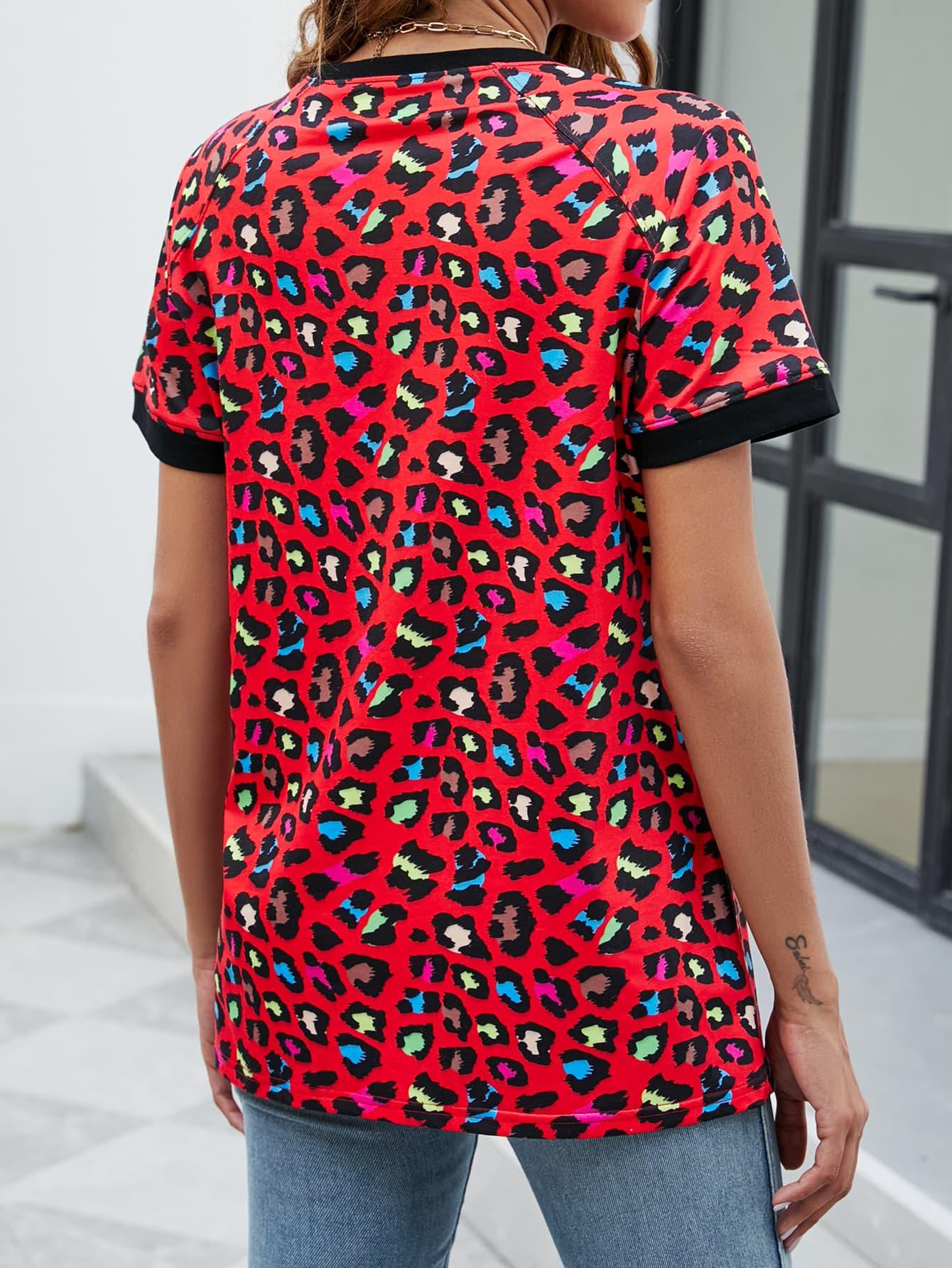 Leopard Print V-Neck Long T-Shirt With Stretchy Fabric - Southern Shores Clothing
